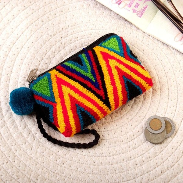 Alternate image for Geometric Handcrafted Colorful Coin Purse from Colombia Colombian Mountains