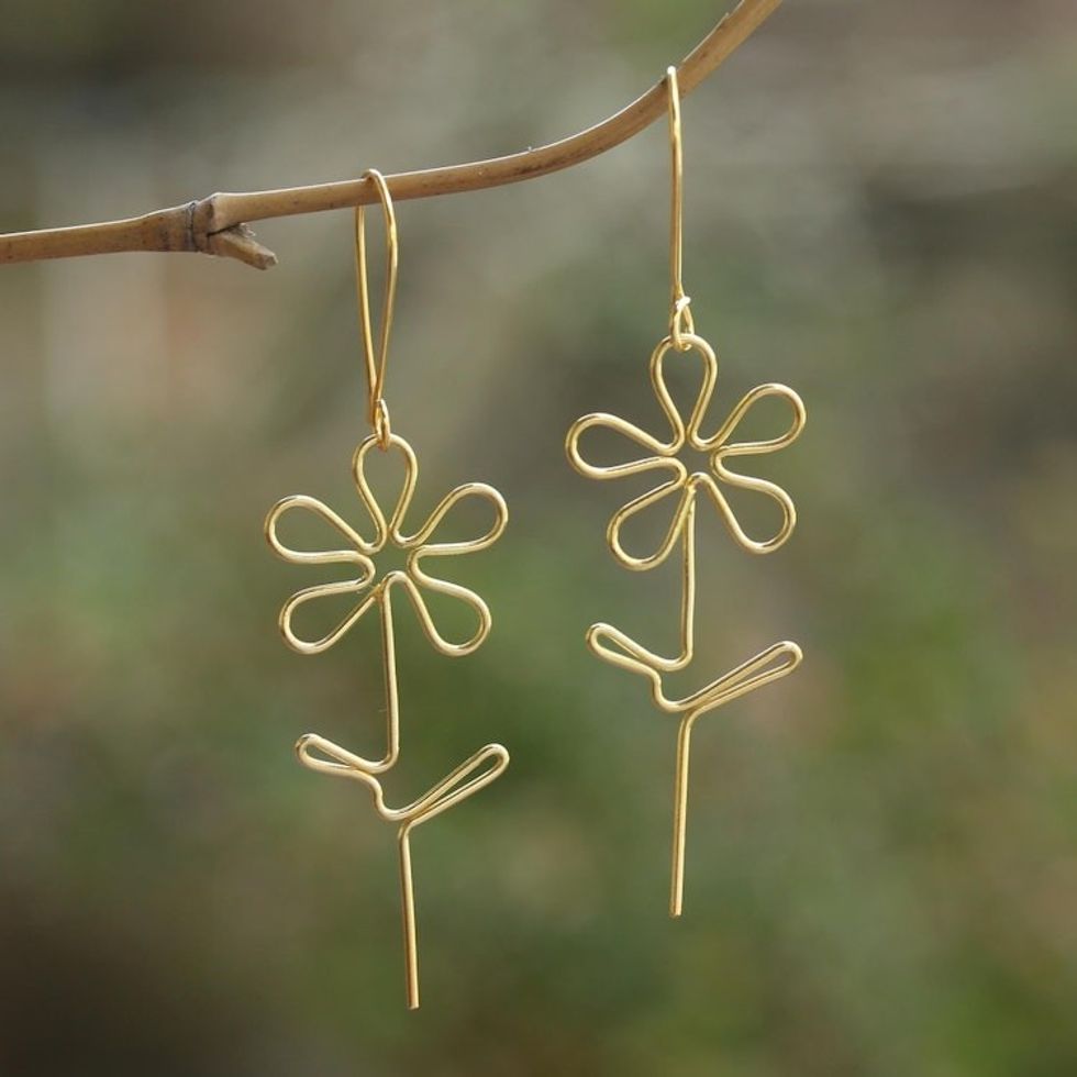 Hand Made Gold-Plated Floral Earrings 'Make My Day'