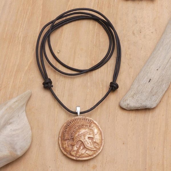 Alternate image for Mens Brown Bone Pendant Necklace with Leather Cord Ancient Rome