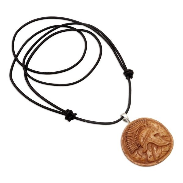 Alternate image for Mens Brown Bone Pendant Necklace with Leather Cord Ancient Rome