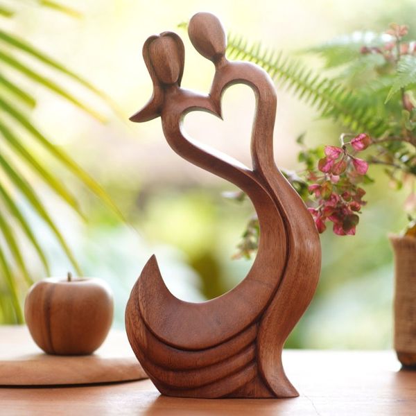 Alternate image for Hand Made Heart-Themed Suar Wood Sculpture Sway with Me