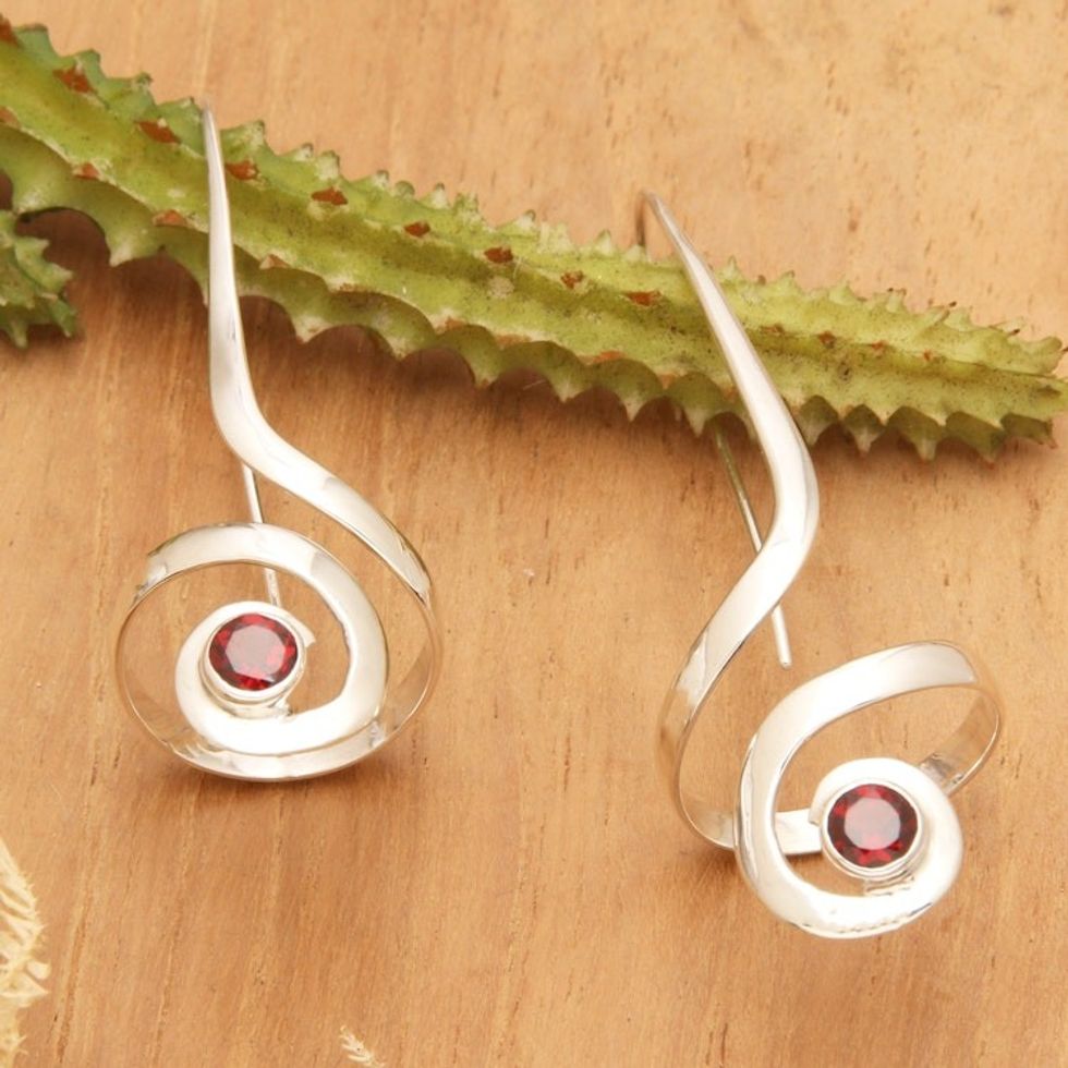 Musical-Themed High-Polished Garnet Drop Earrings from Bali 'Rhythm of Bali'