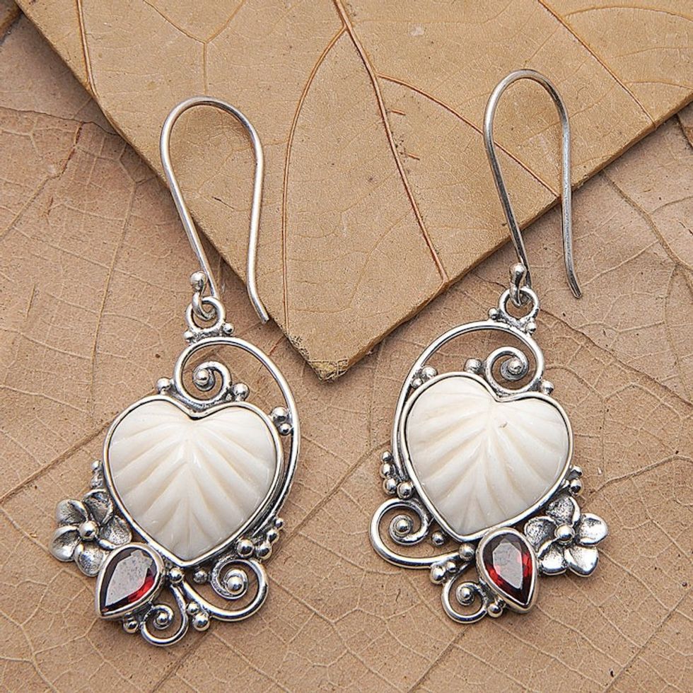Romantic Heart-Shaped Natural Garnet Dangle Earrings 'Enchanted Passion'