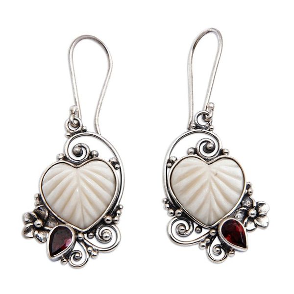 Alternate image for Romantic Heart-Shaped Natural Garnet Dangle Earrings Enchanted Passion