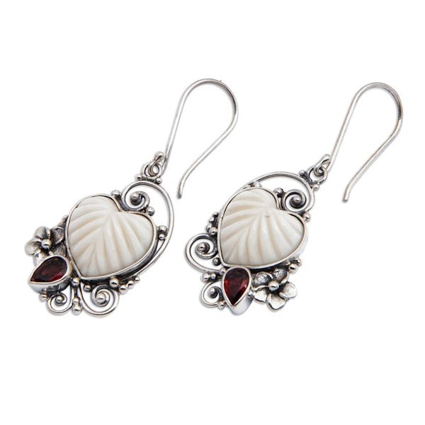Alternate image for Romantic Heart-Shaped Natural Garnet Dangle Earrings Enchanted Passion