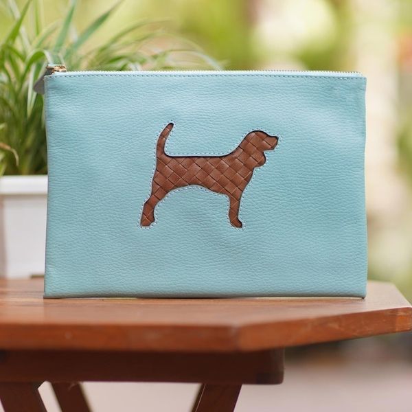 Alternate image for Handmade Dog-Themed Leather Clutch Dogs Life in Blue