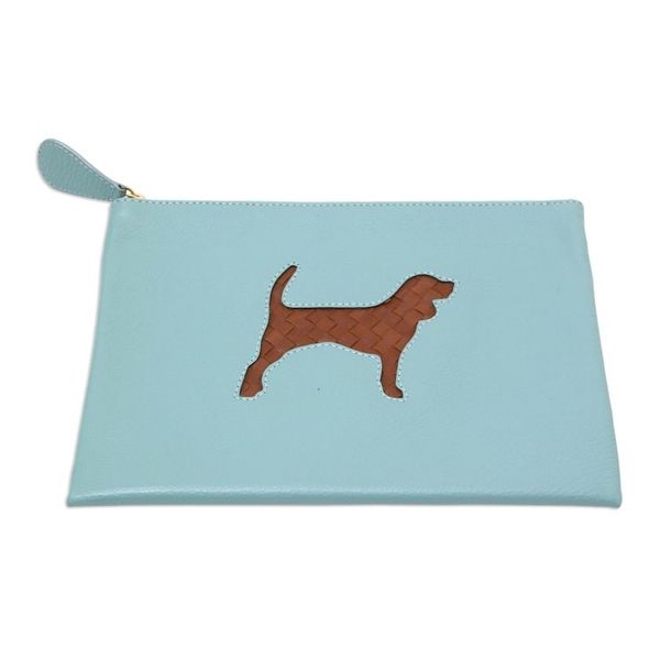 Alternate image for Handmade Dog-Themed Leather Clutch Dogs Life in Blue