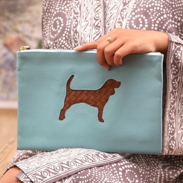 Alternate image for Handmade Dog-Themed Leather Clutch Dogs Life in Blue