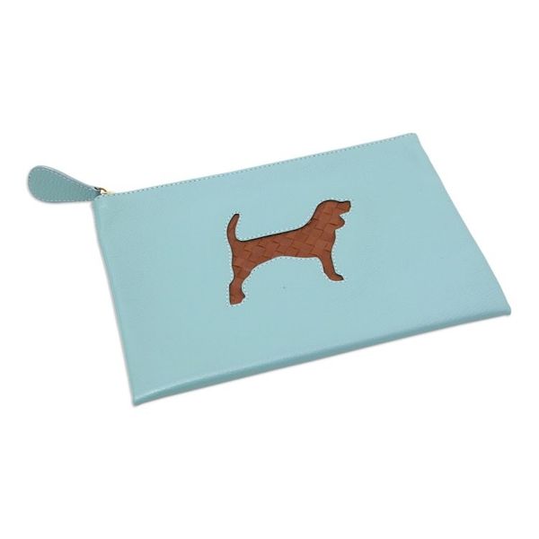 Alternate image for Handmade Dog-Themed Leather Clutch Dogs Life in Blue