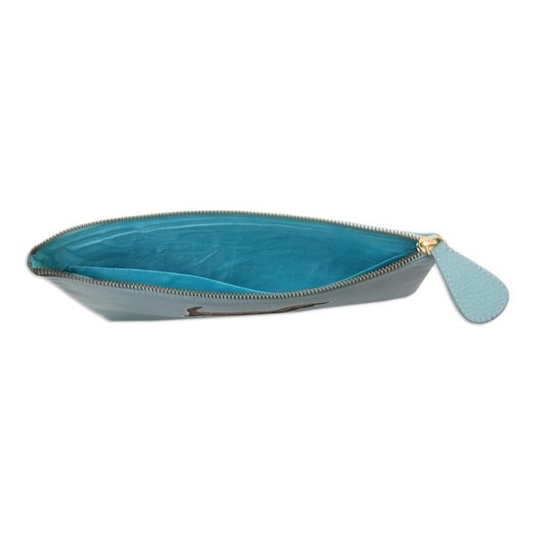 Alternate image for Handmade Dog-Themed Leather Clutch Dogs Life in Blue