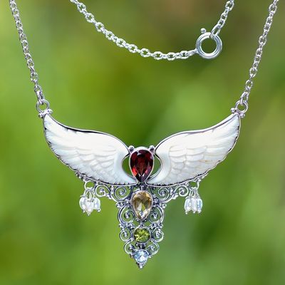 Alternate image for Wing-Themed Multi-Gemstone Pendant Necklace from Bali Nocturnal Aura