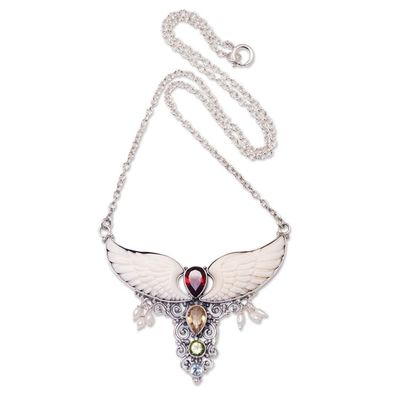 Alternate image for Wing-Themed Multi-Gemstone Pendant Necklace from Bali Nocturnal Aura