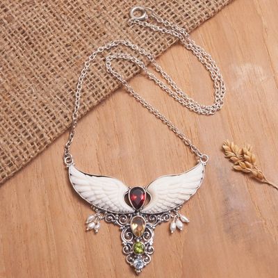 Alternate image for Wing-Themed Multi-Gemstone Pendant Necklace from Bali Nocturnal Aura