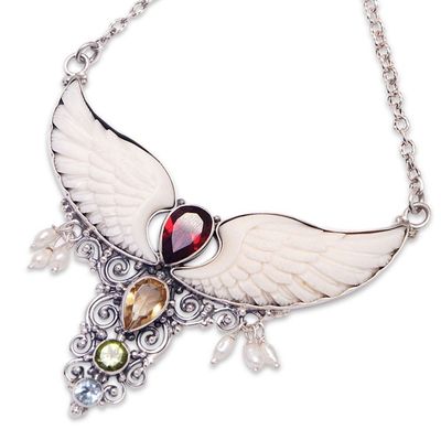 Alternate image for Wing-Themed Multi-Gemstone Pendant Necklace from Bali Nocturnal Aura