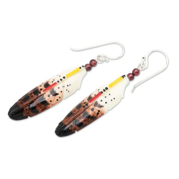 Alternate image for Feather-Shaped Hand-Painted Natural Garnet Dangle Earrings Passionate Plumage