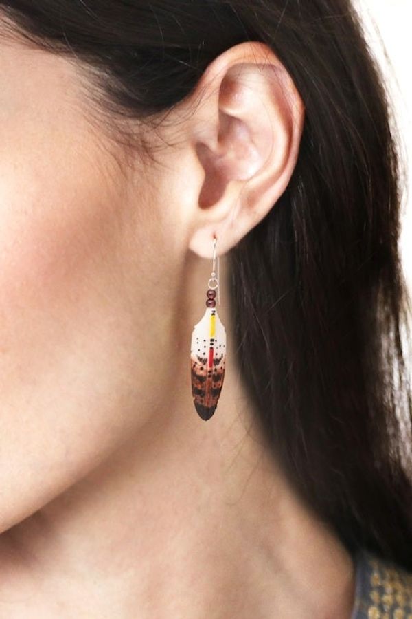 Alternate image for Feather-Shaped Hand-Painted Natural Garnet Dangle Earrings Passionate Plumage