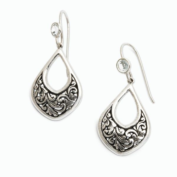 Alternate image for Leaf-Themed Silver Dangle Earrings with Blue Topaz Gemstones Garden of Eternity