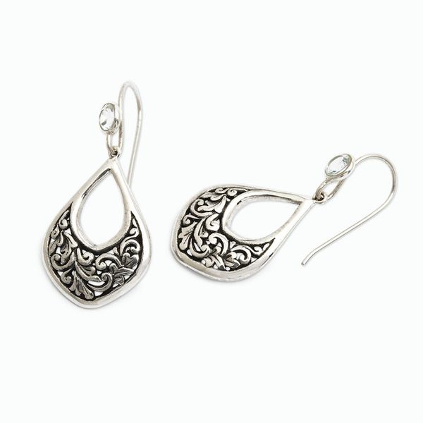 Alternate image for Leaf-Themed Silver Dangle Earrings with Blue Topaz Gemstones Garden of Eternity