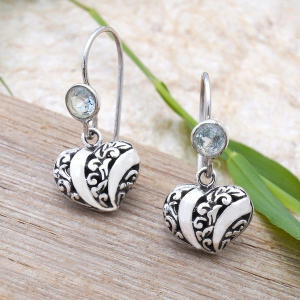 Alternate image for Heart-Shaped Blue Topaz Sterling Silver Dangle Earrings Sweet Love