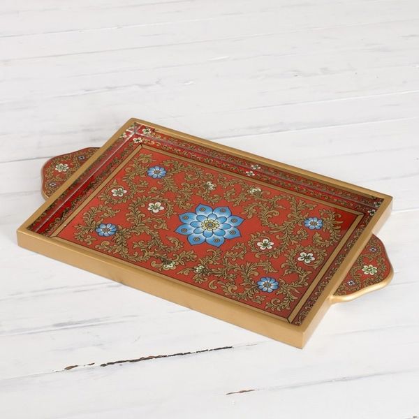 Alternate image for Reverse Painted Glass Serving Tray Crimson Garden