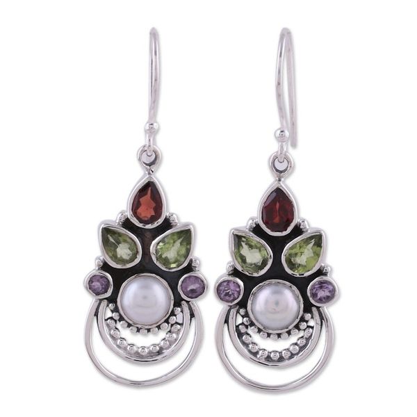 Alternate image for Cultured Pearl and Multigem Dangle Earrings from India Crowned Glory