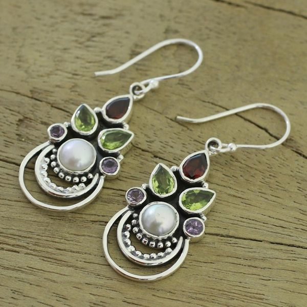 Alternate image for Cultured Pearl and Multigem Dangle Earrings from India Crowned Glory