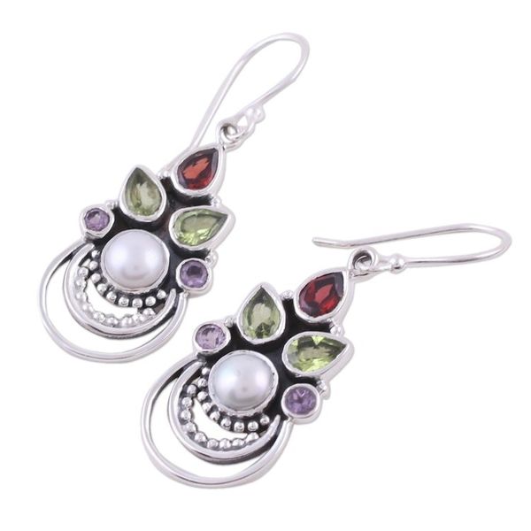 Alternate image for Cultured Pearl and Multigem Dangle Earrings from India Crowned Glory