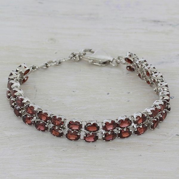 Alternate image for 41 Garnets on 925 Silver Tennis Bracelet Jewelry from India Fiery Glam