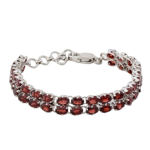 Alternate image for 41 Garnets on 925 Silver Tennis Bracelet Jewelry from India Fiery Glam