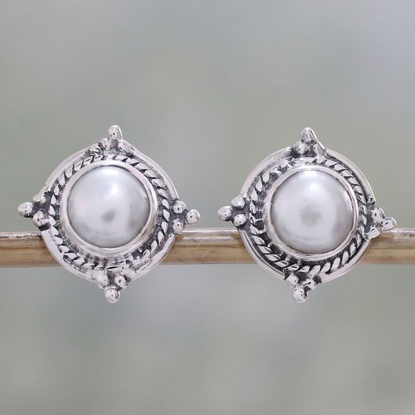 Alternate image for Cultured Pearl and Sterling Silver Earrings from India Morning Crowns