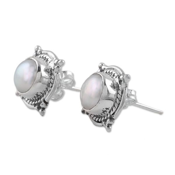Alternate image for Cultured Pearl and Sterling Silver Earrings from India Morning Crowns