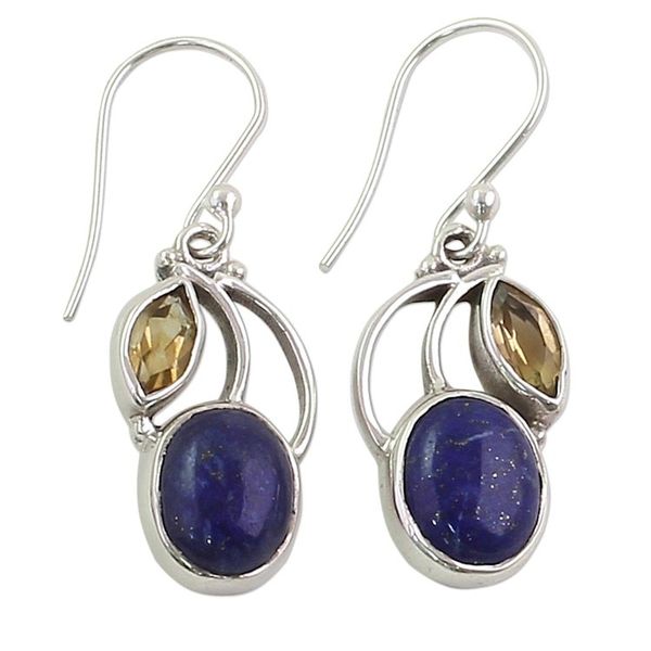 Alternate image for Hand Made Lapis Lazuli Citrine Dangle Earrings India Starry Beauties