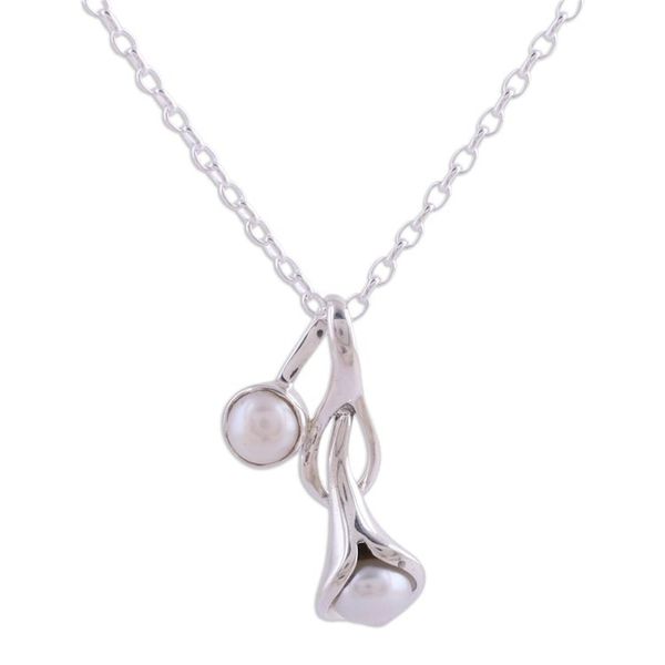 Alternate image for Sterling Silver Pearl Necklace from India Bridal Jewelry Calla Lily