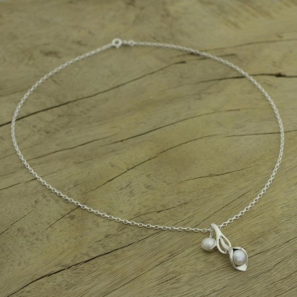 Alternate image for Sterling Silver Pearl Necklace from India Bridal Jewelry Calla Lily