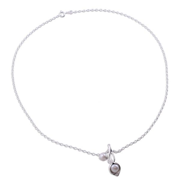 Alternate image for Sterling Silver Pearl Necklace from India Bridal Jewelry Calla Lily