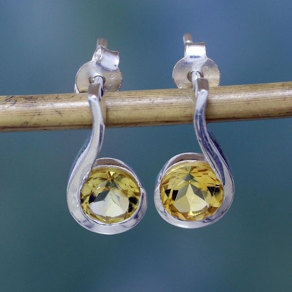 Alternate image for Womens Citrine Earrings Sterling Silver Jewelry from India Golden Droplet