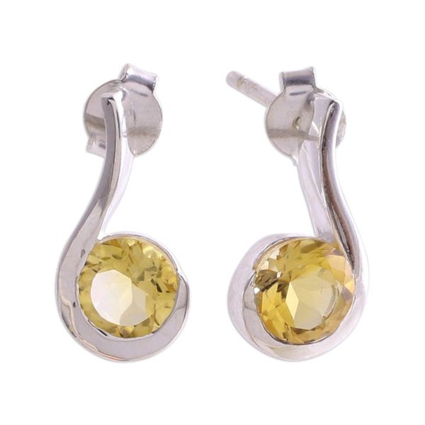 Alternate image for Womens Citrine Earrings Sterling Silver Jewelry from India Golden Droplet