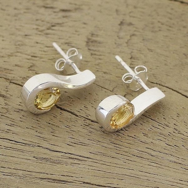 Alternate image for Womens Citrine Earrings Sterling Silver Jewelry from India Golden Droplet
