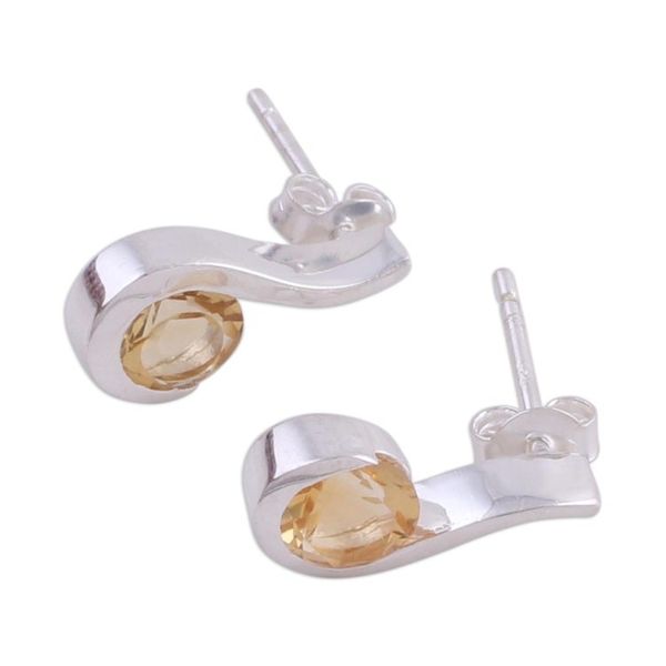Alternate image for Womens Citrine Earrings Sterling Silver Jewelry from India Golden Droplet