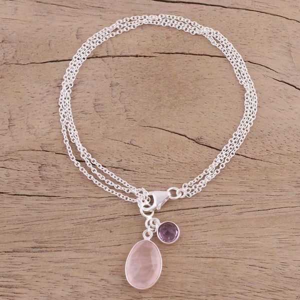 Alternate image for Rose Quartz and Amethyst Charm Bracelet from India Twinkling Harmony