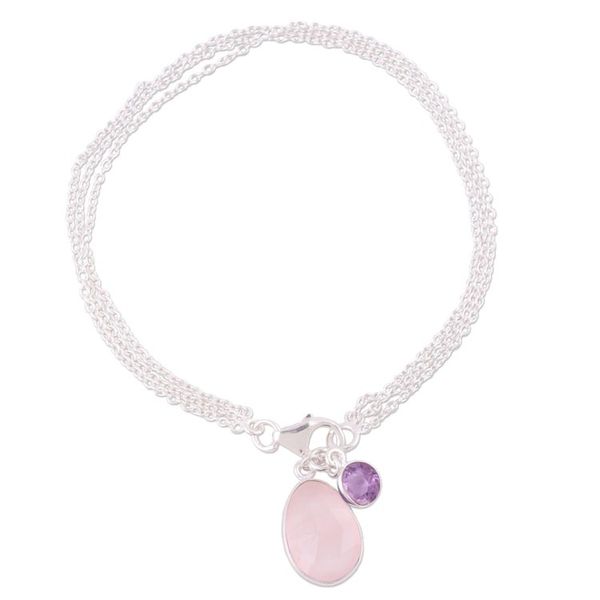 Alternate image for Rose Quartz and Amethyst Charm Bracelet from India Twinkling Harmony