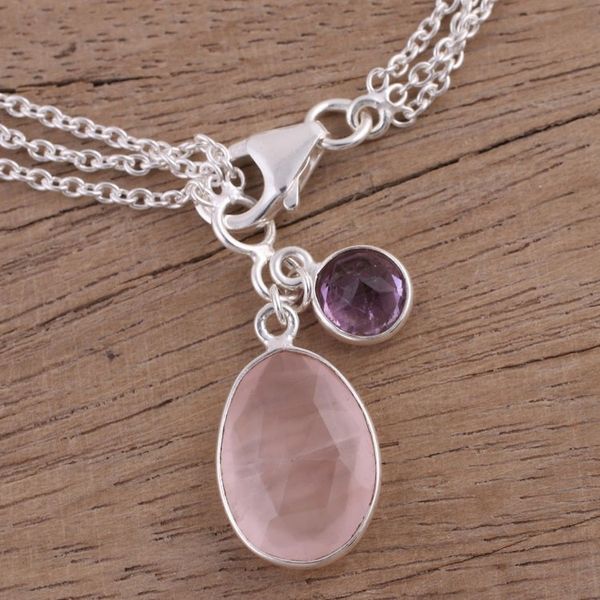 Alternate image for Rose Quartz and Amethyst Charm Bracelet from India Twinkling Harmony