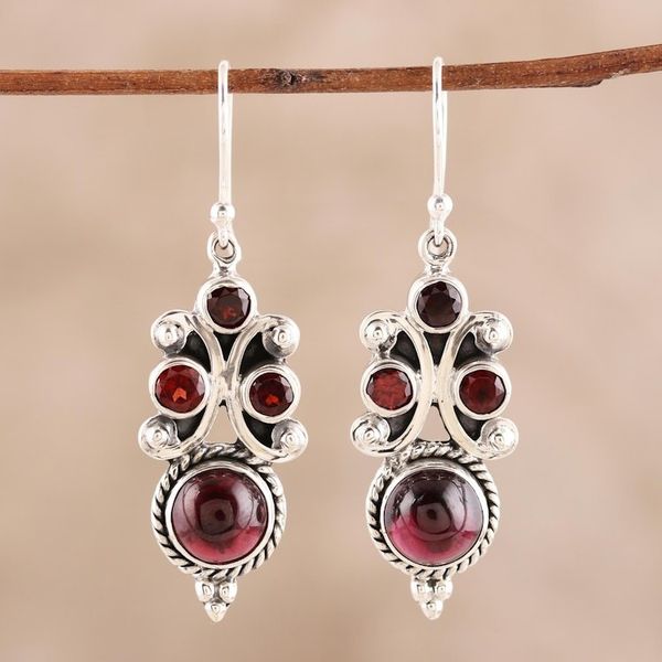 Alternate image for Garnet Multi-Stone Dangle Earrings from India Fiery Radiance