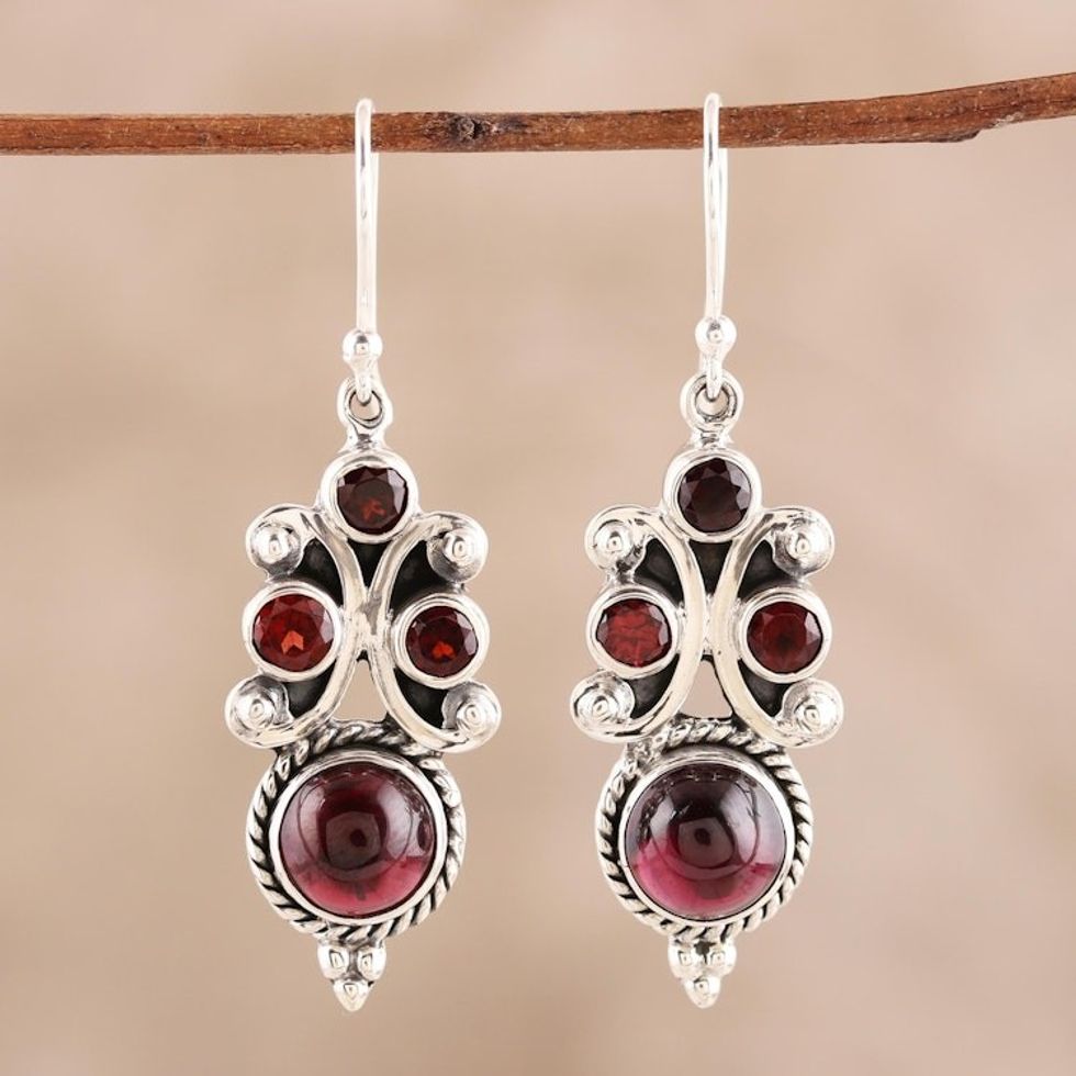 Garnet Multi-Stone Dangle Earrings from India 'Fiery Radiance'