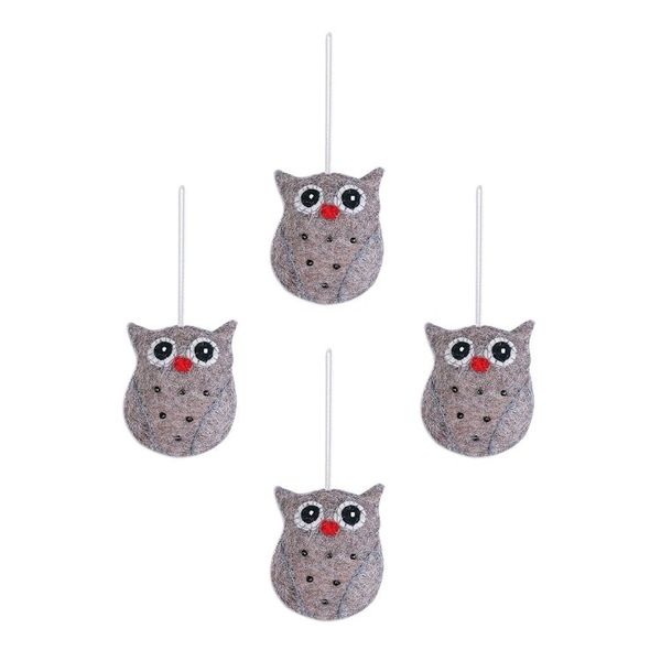 Alternate image for Set of Four Handcrafted Wool Owl Ornaments from India Midnight Quartet