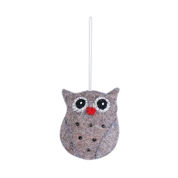 Alternate image for Set of Four Handcrafted Wool Owl Ornaments from India Midnight Quartet