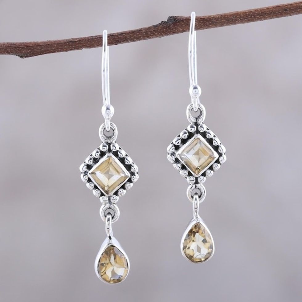 Multi-Shape Citrine and Sterling Silver Dangle Earrings 'Shimmering Light'