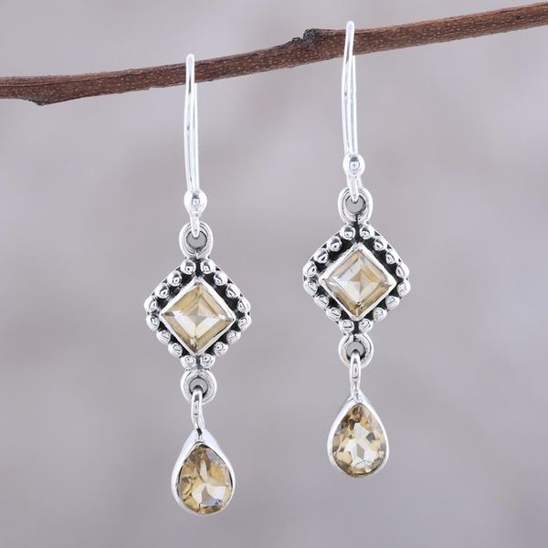 Alternate image for Multi-Shape Citrine and Sterling Silver Dangle Earrings Shimmering Light