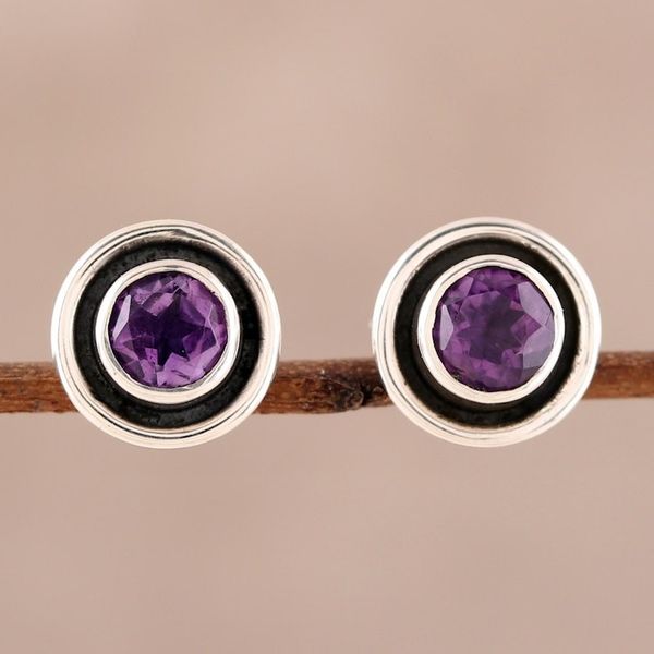 Alternate image for Circular Amethyst Stud Earrings from India Graceful Frames