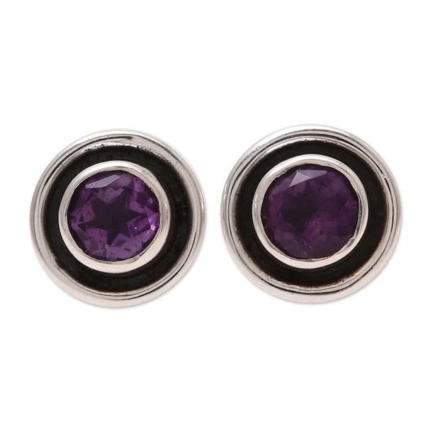 Alternate image for Circular Amethyst Stud Earrings from India Graceful Frames